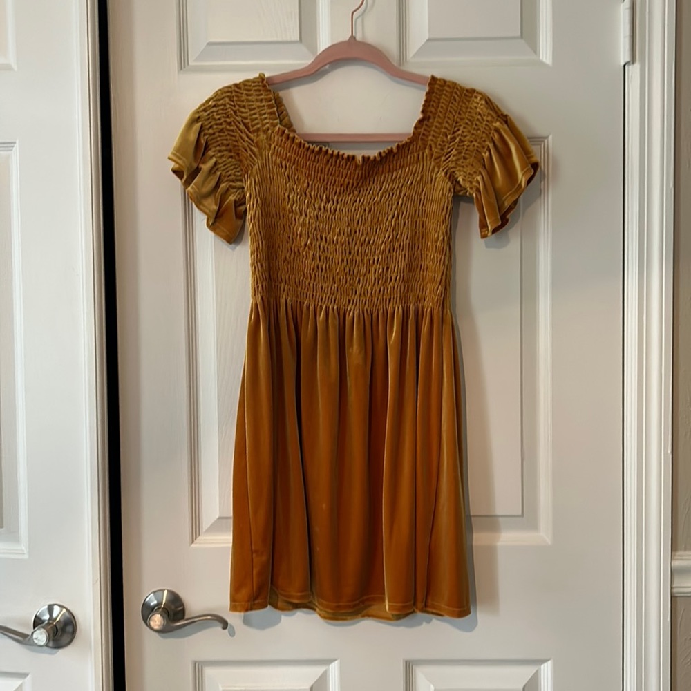 Yellow Suede Off-the-shoulder dress